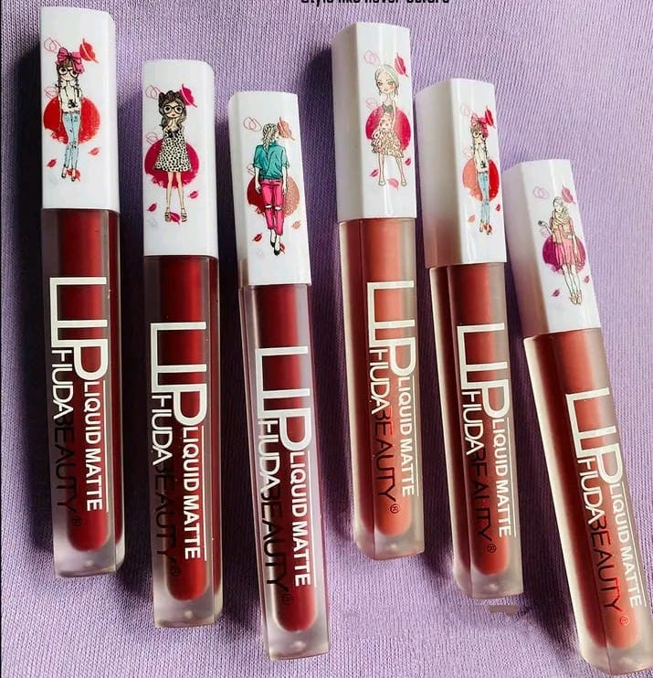 6-Piece Matte Lip Gloss Set �Multicolor Shades, Long-Lasting Liquid Formula, Velvet Finish - Random Shades (without box)