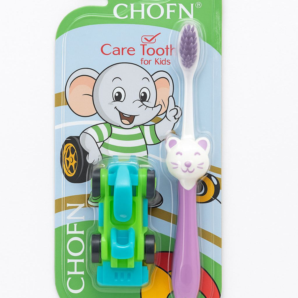 CHOFN Kids Toothbrush Set (3�2 Years) �Soft Bristles with Toy Car (Random Designs)