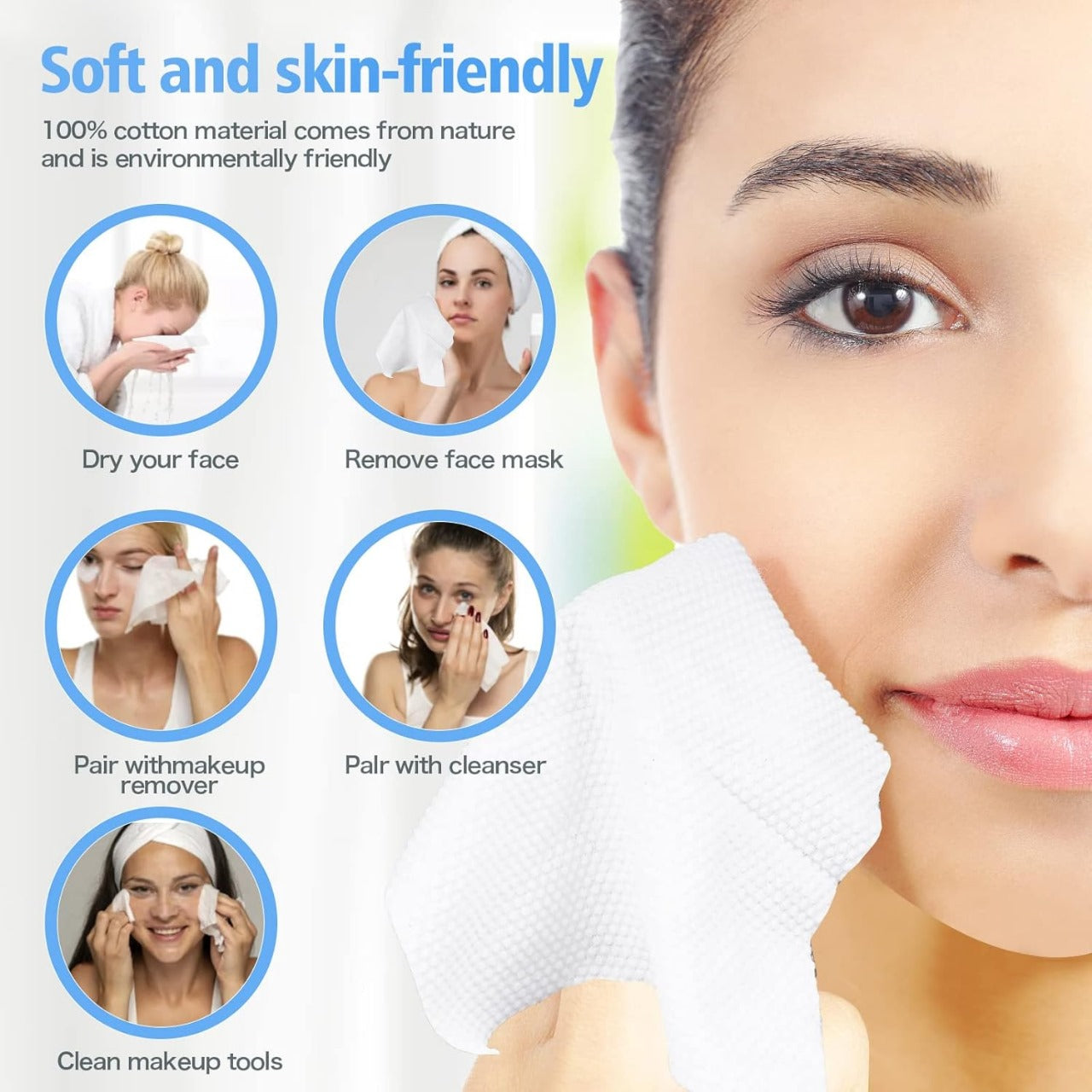 Disposable Face Towel �70 Pcs Ultra Soft, Thickened Cotton Tissues | Lint-Free, Multi-Purpose Facial Dry Wipes for Skincare, Makeup Removal &amp; Cleansing