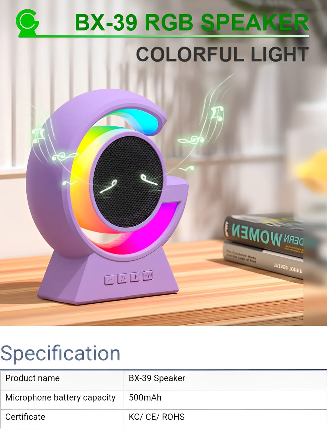 BX-39 Mini G Wireless Speaker with RGB Light &amp; Wireless Charging �Portable Bluetooth 5.3 Speaker &amp; Bedside Lamp