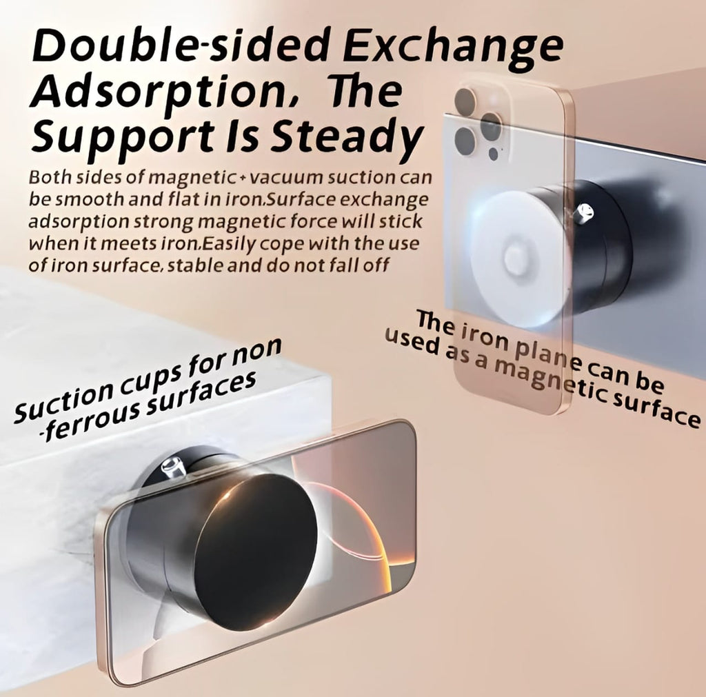 Universal Vacuum Magnetic Suction Cup Stand | Double-Sided Folding Swivel Phone Holder