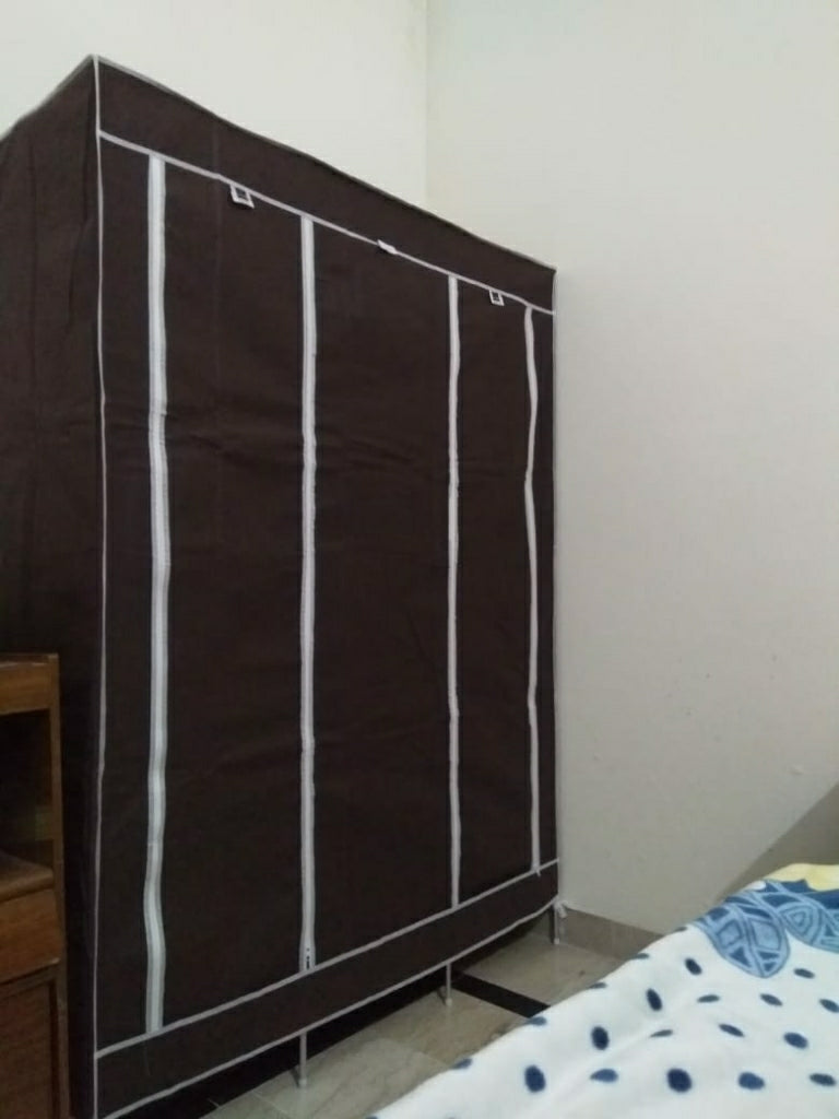 Portable Storage Cabinet 3 Door Large Size 5 by 4 Ft | Aluminum Rods and Fabrics Wardrobe Stand