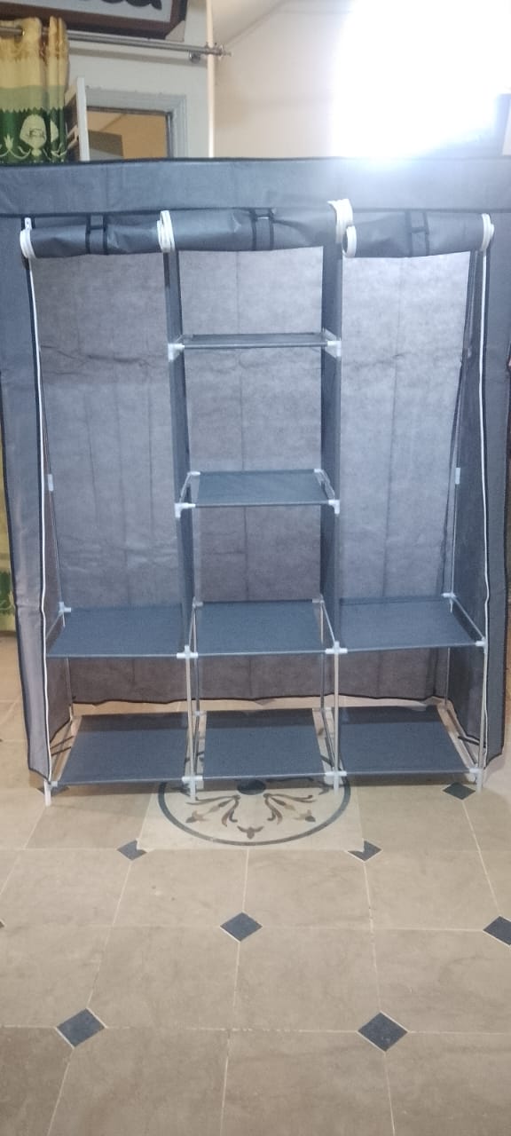 Portable Storage Cabinet 3 Door Large Size 5 by 4 Ft | Aluminum Rods and Fabrics Wardrobe Stand