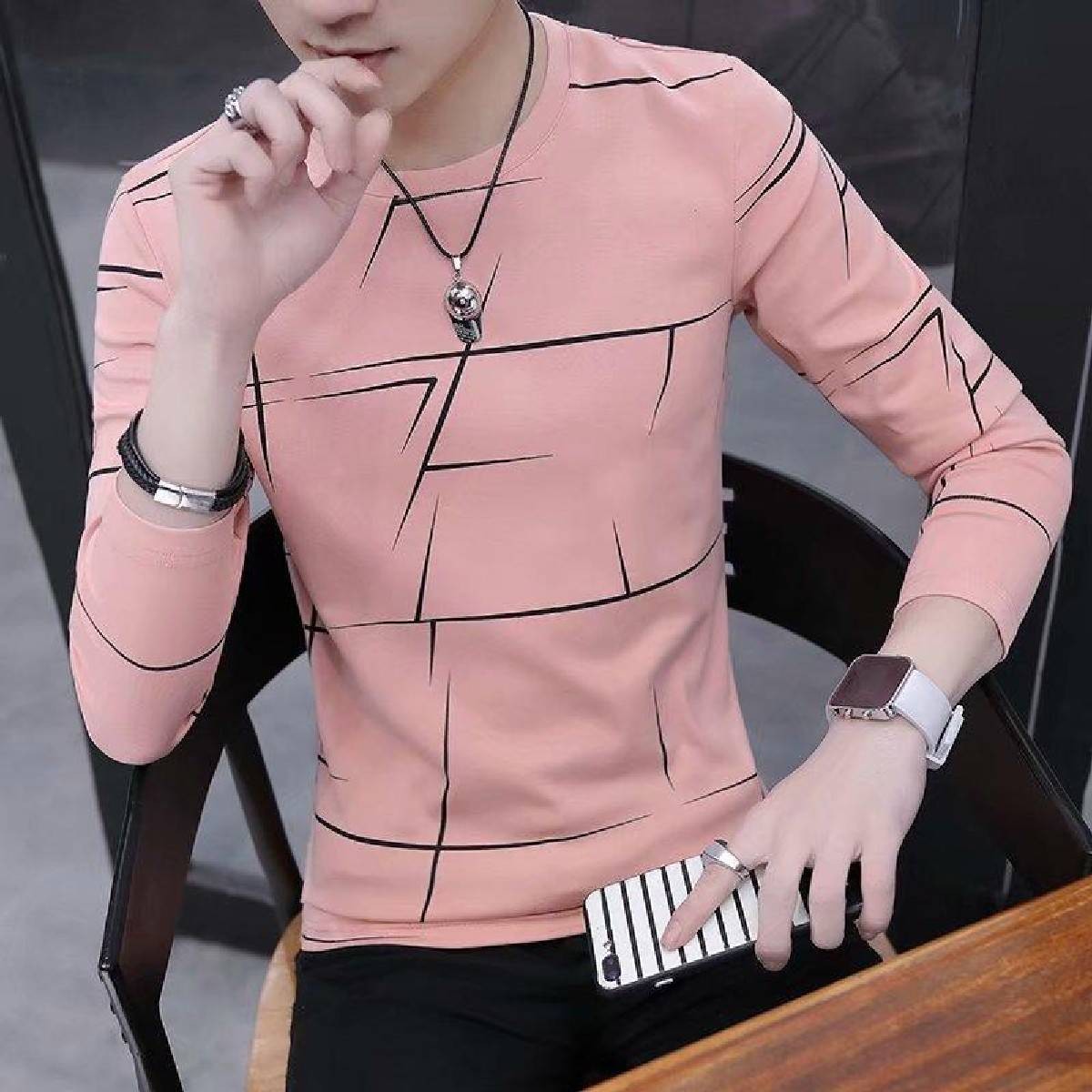 Fancy Cotton Jersey Full Sleeves T Shirt For Men | Best Quality Full Sleeves T Shirt For Men | T Shirt For Boys - Pink T-Shirt with Black Print? - M