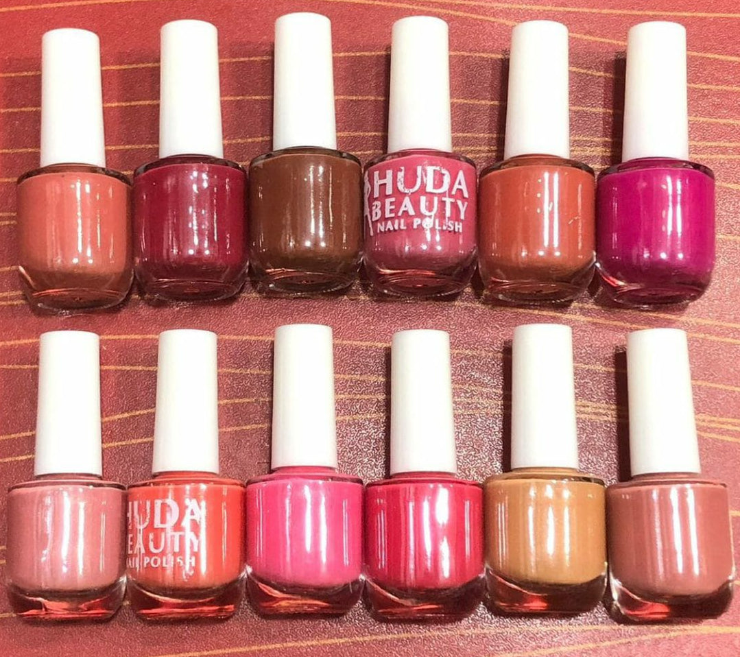 Huda Beauty Nude Nail Polish Set (6 Pcs Random Colors) with Free Nail Polish Remover - Smooth, Fade-Resistant &amp; Professional Manicure Kit (Pack of 2)