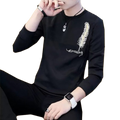 New Collection: Men's Stylish Print Full Sleeves T-Shirt - Premium Quality &amp; Fashionable Design for a Smart Look | Black Leaf Print T-Shirt - M