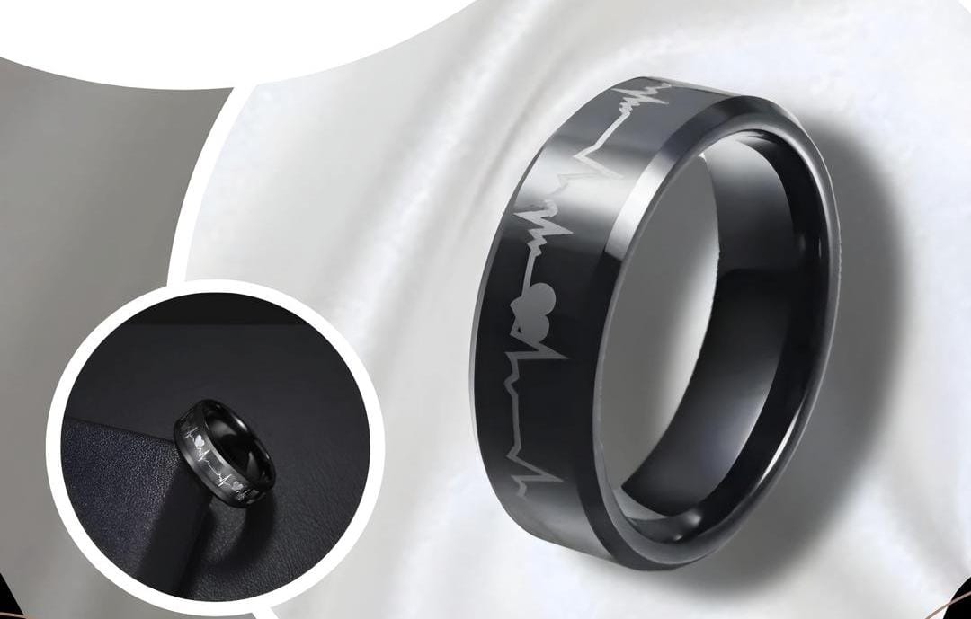 Pack Of 2 Unique heartbeat design charm Ring steenles Steel  band rings For Unisex - 17to18