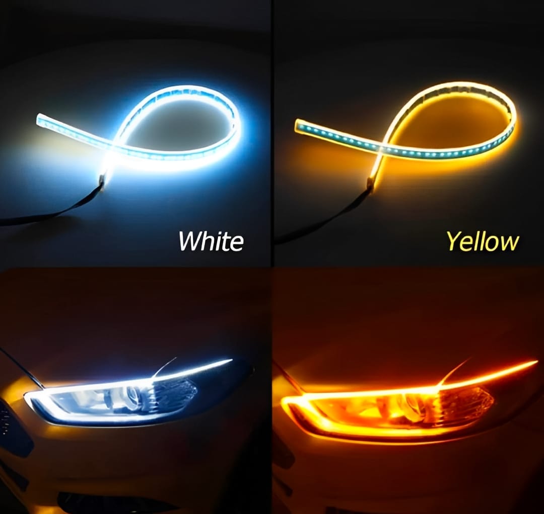 01 Pcs Trending Hub Universal Bike Strip Light �Dual Color Turn Signal (Yellow &amp; White) | Best Quality Strip Light For Motorcycle | Strip Light For Bike