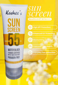 Kashee's Sunscreen SPF 55 | Water &amp; Sweat Resistant, Paraben-Free | Broad Spectrum Sun Protection | 150ml
