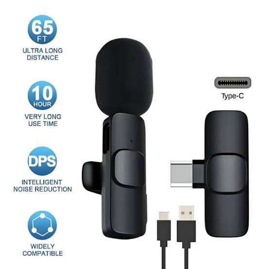 WIRELESS MIC K9 Single Microphone Mic Plug & Play USB Type C Plug Wireless Lavalier Microphone