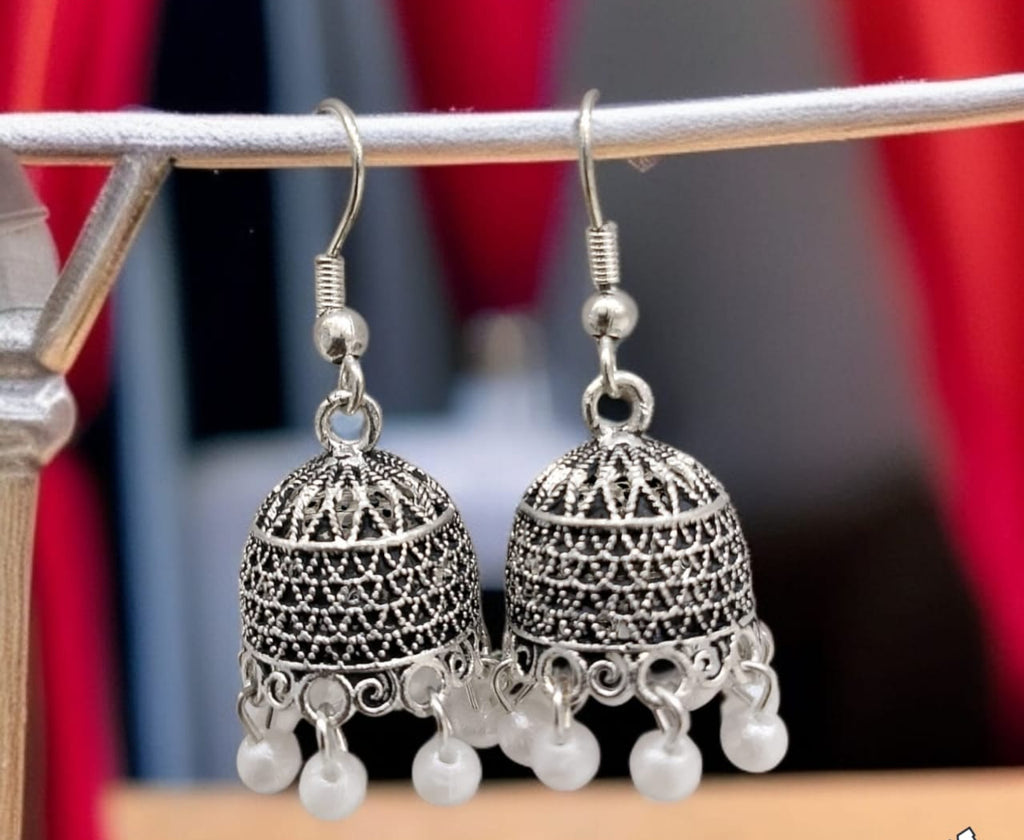 Silver Indian Jumky /  Jhumka Earrings by Quirky Fashions | Ethnic wear | Casual wear