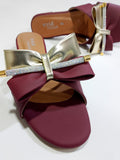 Stylish Maroon Block Heel Slip-On Slippers for Women with Golden Bow and Rhinestone Detailing �Comfortable Daily &amp; Party Wearone perfect pair Stylish | Comfortable | Premium Quality | Slipper | Slipper For Women (With Box) - 7