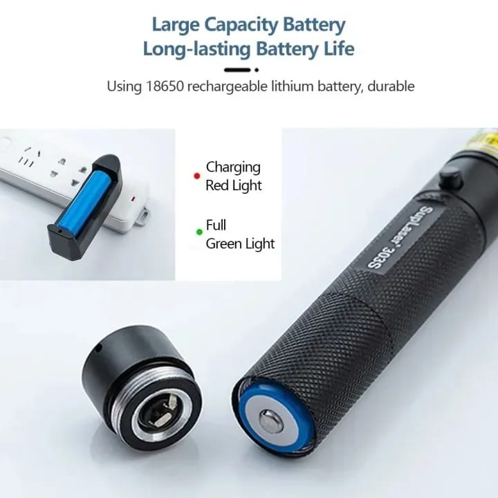 High-Power 303 Green Laser Pointer with Adjustable Focus �Rechargeable 3.7V Battery, Charger &amp; Safety Lock �Rechargeable Green Laser Light, Green Laser Pointer, Green Beam Light