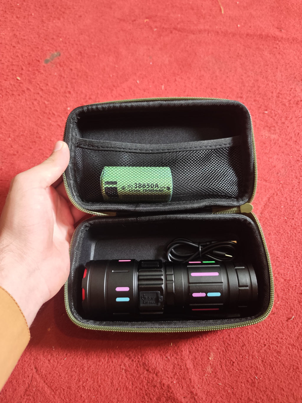 Tactical LED Flashlight Kit with Portable Green Hard Case �High-Powered, Rechargeable, Multi-Mode Light