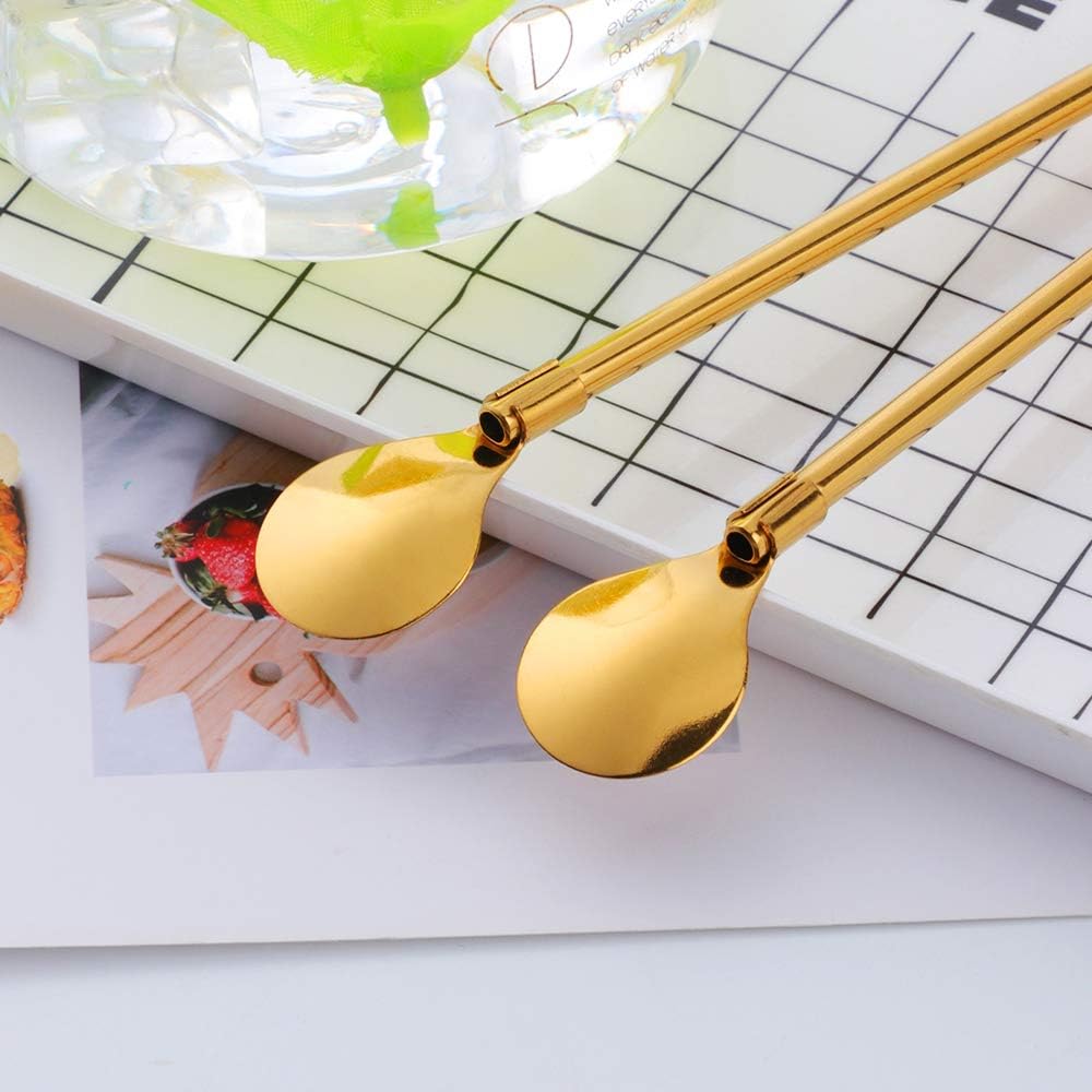 6-Piece Reusable Stainless Steel Straw Spoons with Cleaning Brush �Eco-Friendly