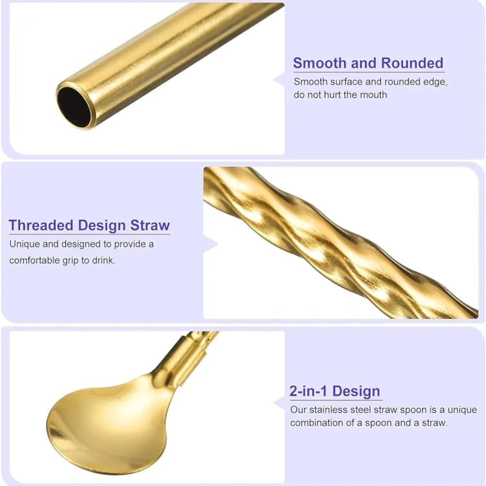 6-Piece Reusable Stainless Steel Straw Spoons with Cleaning Brush �Eco-Friendly