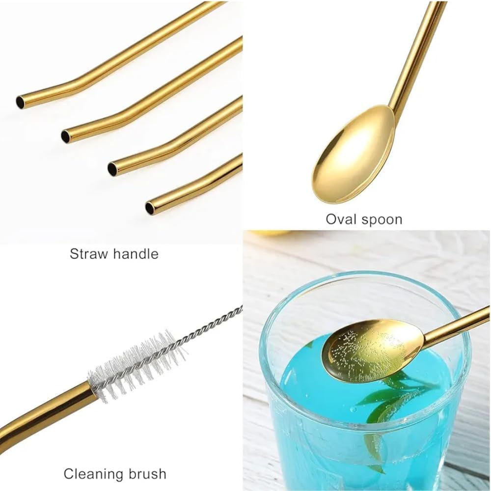 6-Piece Reusable Stainless Steel Straw Spoons with Cleaning Brush �Eco-Friendly