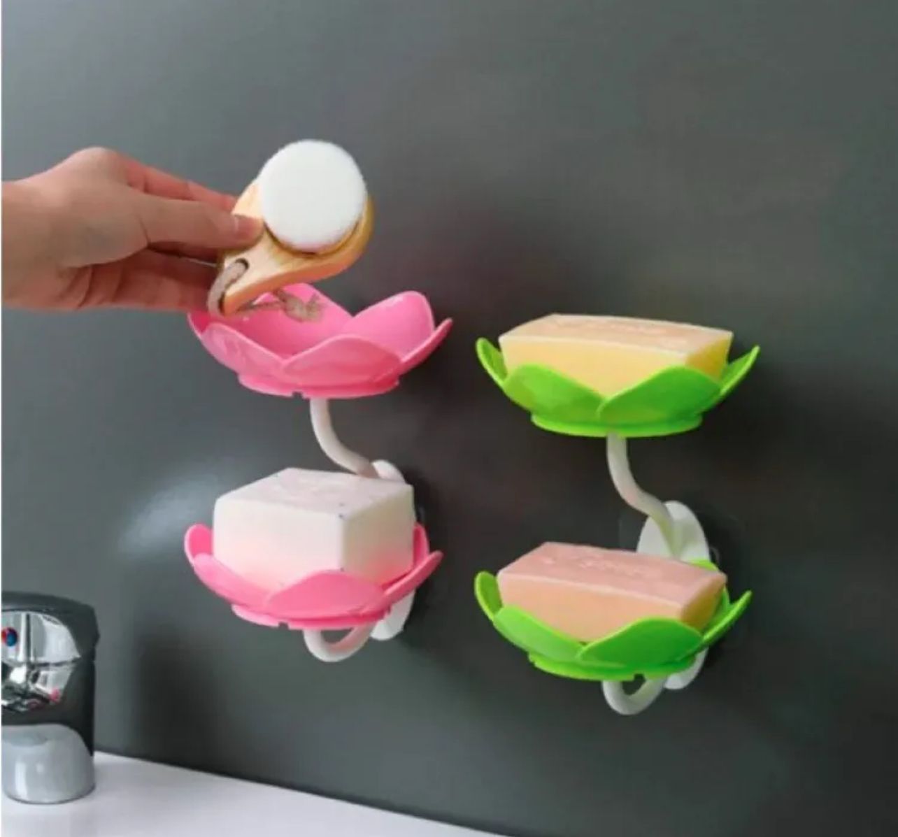 Lotus Flower Wall-Mounted Soap Holder �Self-Draining Bathroom &amp; Kitchen Organizer - pack of 1