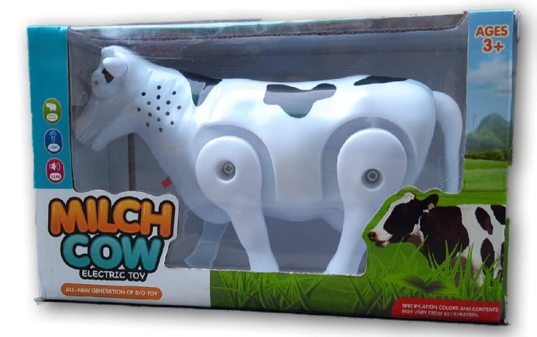Funny Walking Musical Milch Cow Toy for Kids �Black &amp; White Electric Animal with Lights, Sound &amp; Moving Tail