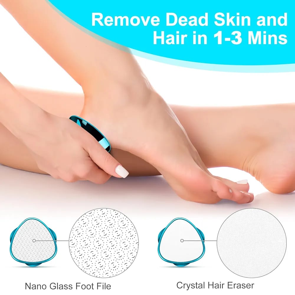 2 in 1 Double-Sided Nano Glass Callus Remover &amp; Crystal Hair Eraser �Safe &amp; Quick Foot File, Dead Skin &amp; Hard Callus Remover, Painless Epilator for Women, Portable Pedicure Tool (Random Color)