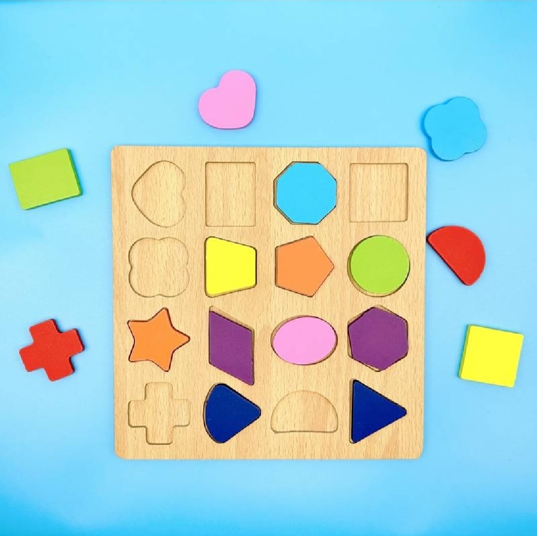 Colorful Geometric Shapes Wooden Cognitive Board Puzzle �Educational Learning Toy for Kids (1� Years, Safe &amp; Durable)