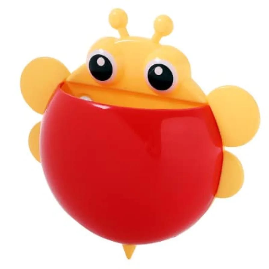 Bee Shaped Plastic Toothbrush Holder with Suction Hook �Cute Wall Mounted Toothbrush Stand for Kids &amp; Travel (Random Colors)