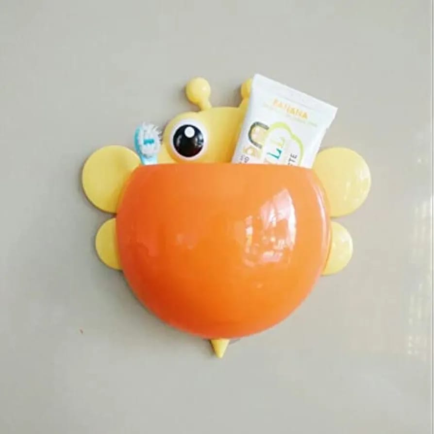 Bee Shaped Plastic Toothbrush Holder with Suction Hook �Cute Wall Mounted Toothbrush Stand for Kids &amp; Travel (Random Colors)