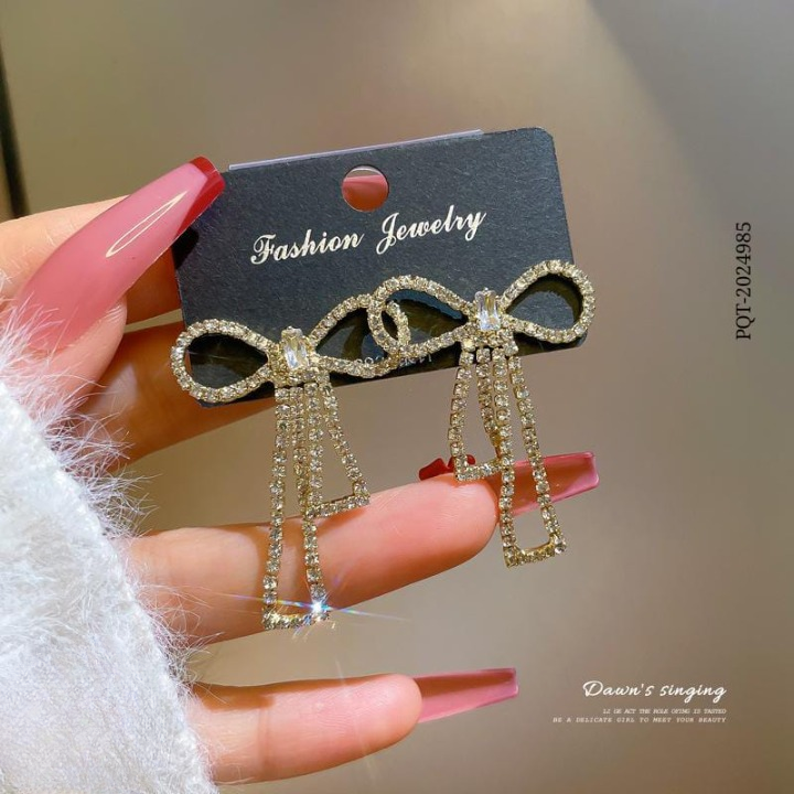 PQT-985 Touch Of Glamour To Your Look With These Bow Shape Zircon Korean Earrings �Color Golden