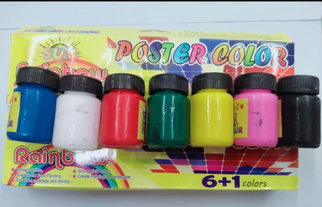 Poster Colours 6+1 Pack with Free Brush �Multi-Purpose Watercolor Set for Art, School, and Face Painting