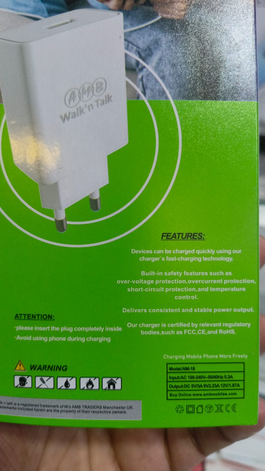 AMB Walk? Talk 22.5W Super Fast Charger NM-18 �Quick Charge &amp; Smart Power Delivery Adapter with Built-in Safety System, FCC/CE/RoHS Certified