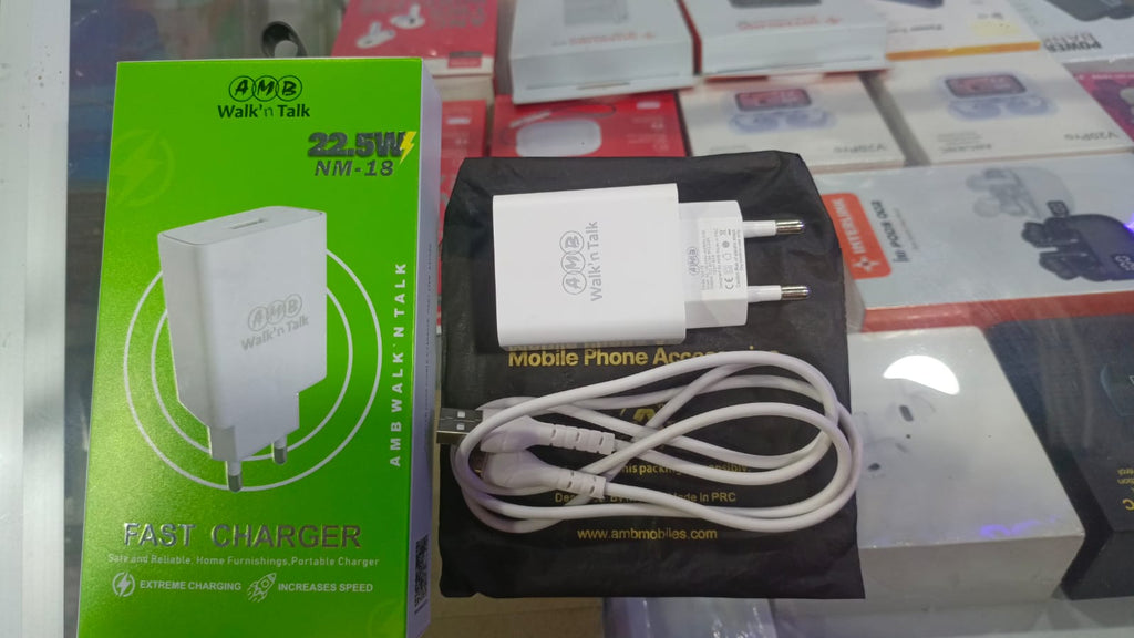 AMB Walk? Talk 22.5W Super Fast Charger NM-18 �Quick Charge &amp; Smart Power Delivery Adapter with Built-in Safety System, FCC/CE/RoHS Certified