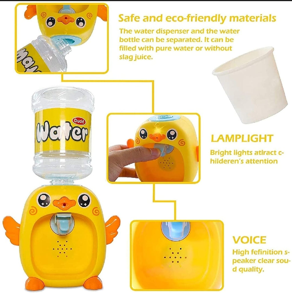Mini Duck Water Dispenser Toy Drinking Fountain �Cute Yellow Duck Design with Realistic Water Flow, Eco-Friendly ABS Material, Battery Operated Kids Pretend Play Toy Gift with Cups for Boys and Girls, Age 3+