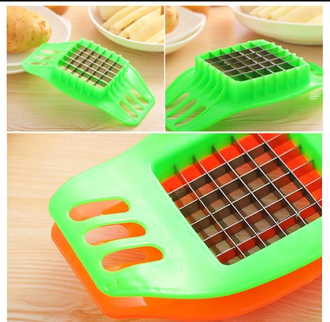 Multifunctional Potato Cutter and French Fry Maker �Stainless Steel Vegetable and Fruit Slicer, Chopper, Dicer, Kitchen Tool for Cutting Fries, Chips, and Healthy Snacks �Durable ABS Handle with 36-Blade Grid (Random Color)