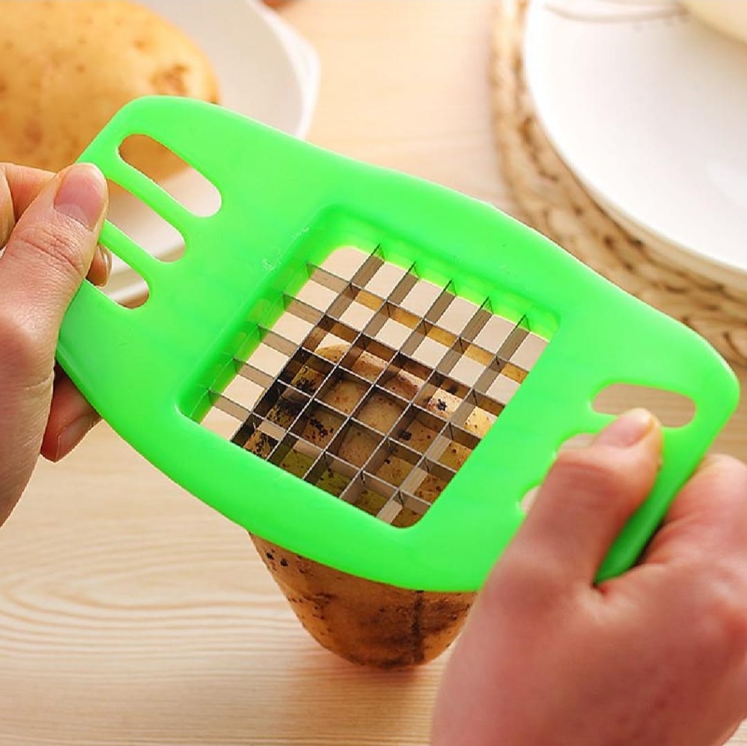 Multifunctional Potato Cutter and French Fry Maker �Stainless Steel Vegetable and Fruit Slicer, Chopper, Dicer, Kitchen Tool for Cutting Fries, Chips, and Healthy Snacks �Durable ABS Handle with 36-Blade Grid (Random Color)