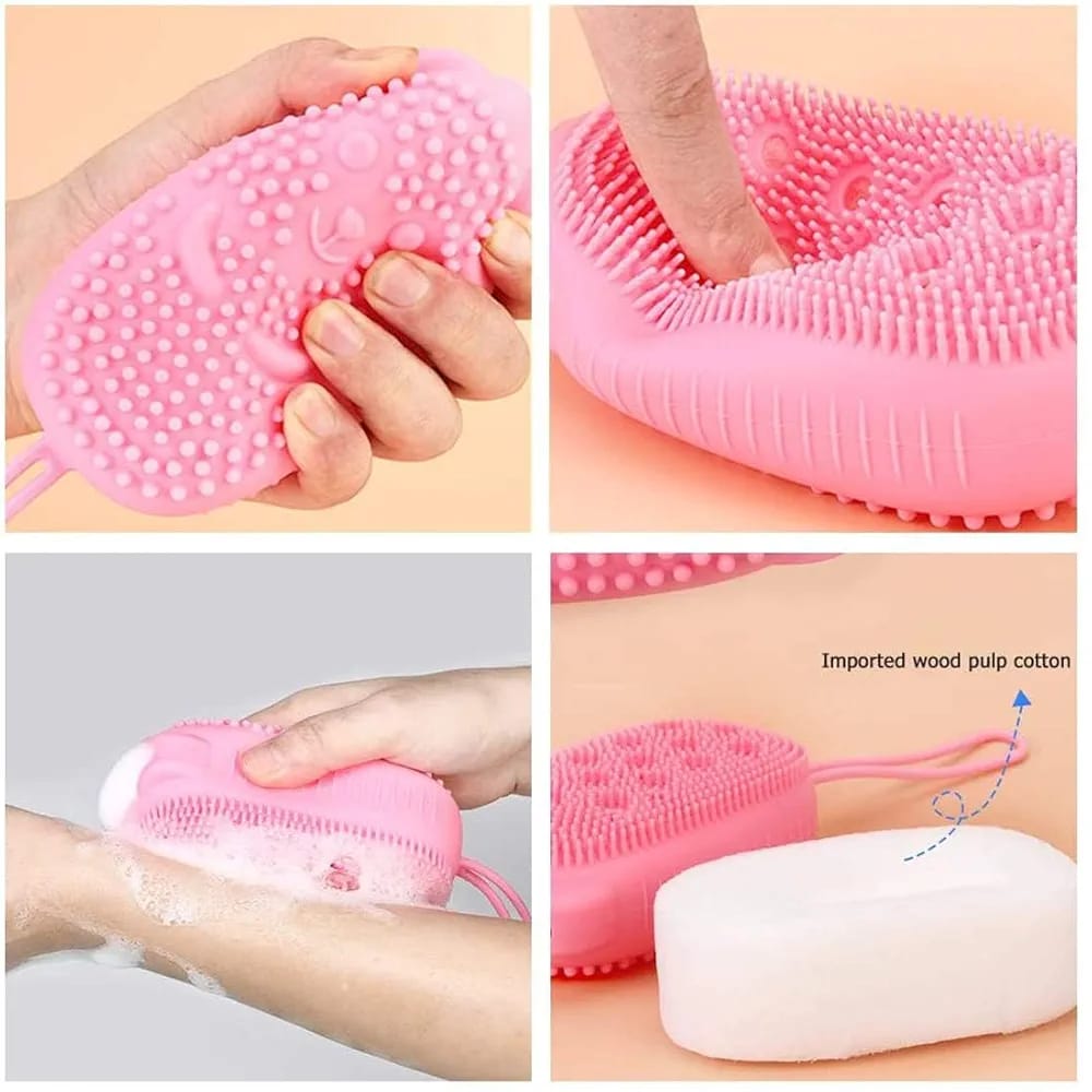 Bubble Bath Brush �Double-Sided Silicone Body Brush with Quick Foaming Sponge, Gentle Exfoliation &amp; Massage for All Skin Types