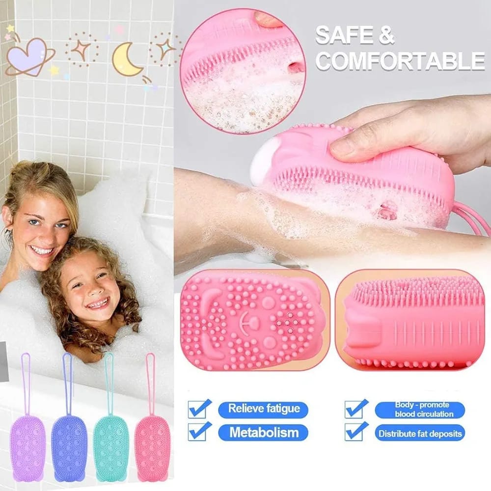 Bubble Bath Brush �Double-Sided Silicone Body Brush with Quick Foaming Sponge, Gentle Exfoliation &amp; Massage for All Skin Types