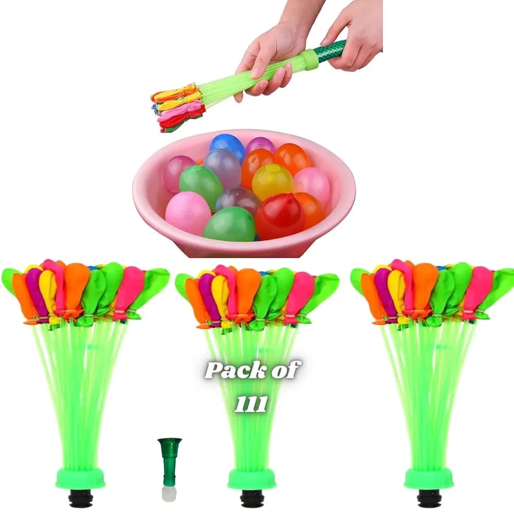 Self-Sealing Water Balloons �111 Pcs | Automatic Fill &amp; Tie Magic Balloons with Universal Tap Adapter | Multicolored for Holi &amp; Summer Fun