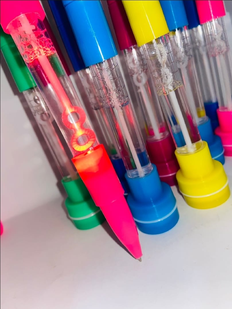 4-in-1 Pen with Stamp, Bubbles, Light, and Writing Function �Fun Creative Multi-Use Pen for Kids, Arts, Crafts, and School Supplies �Premium Quality, Imported, Available in 6 Colors with Bubble Container and Red Light (Random Color)