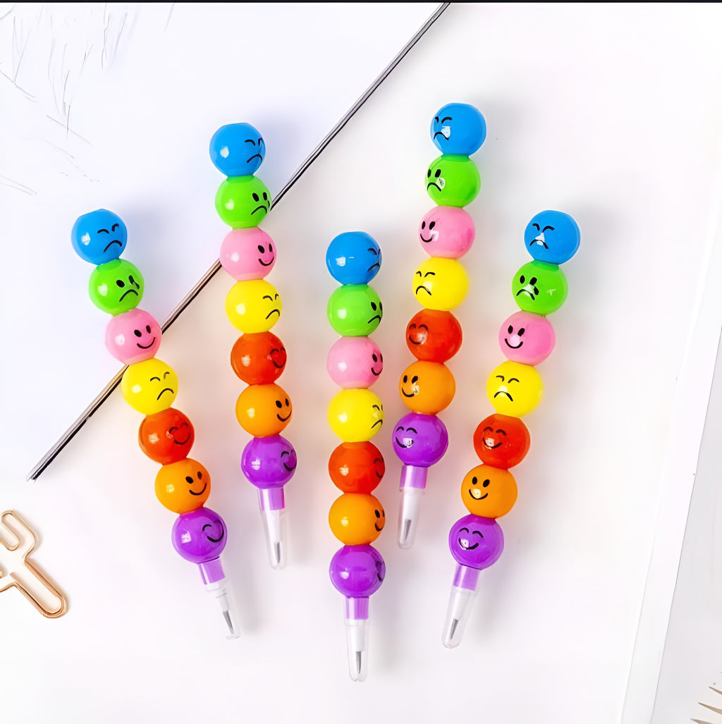 4 Pcs Smiley Cartoon Stationery Pencils �Fun Rainbow Pens with Cute Funny Faces for Kids, Students, and Gifts (Random Color)