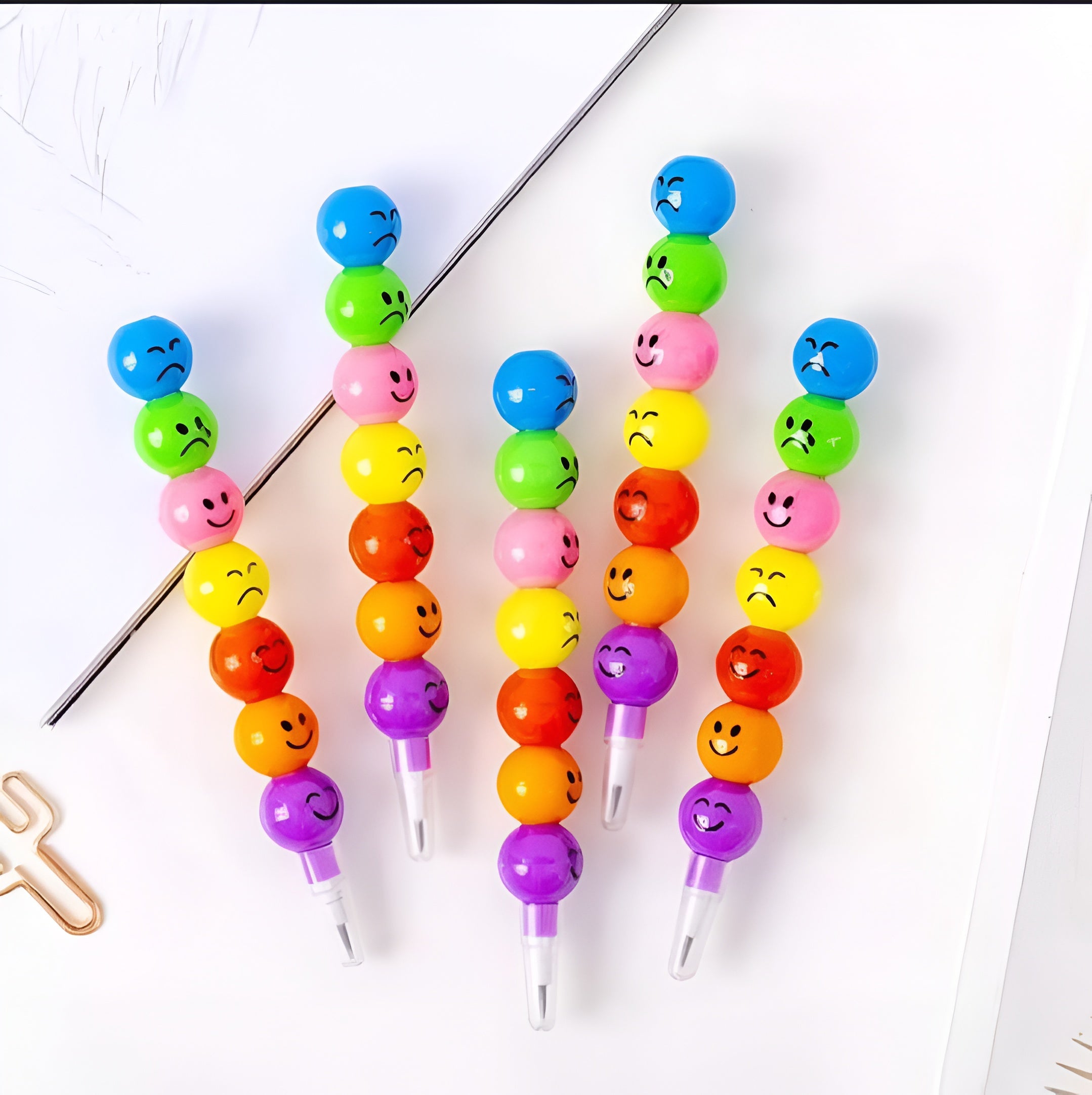 4 Pcs Smiley Cartoon Stationery Pencils �Fun Rainbow Pens with Cute Funny Faces for Kids, Students, and Gifts (Random Color)