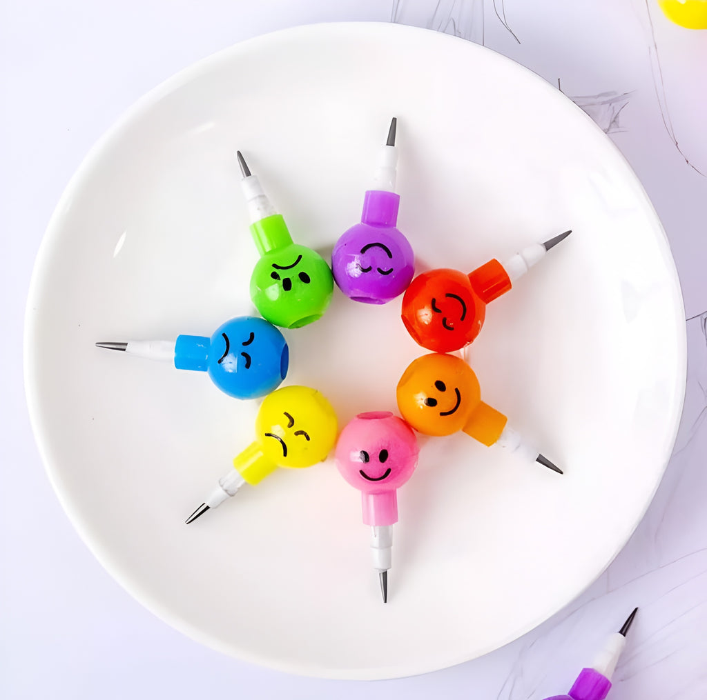 4 Pcs Smiley Cartoon Stationery Pencils �Fun Rainbow Pens with Cute Funny Faces for Kids, Students, and Gifts (Random Color)