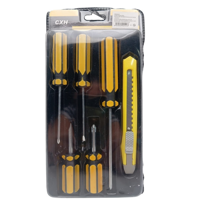 Set of 5 Screwdrivers &amp; 1 Cutter �High Quality Hand Tool Kit with 2 Straight, 3 Cross Screwdrivers &amp; Sharp Cutter for Household and DIY Use