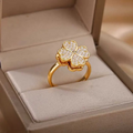 Clover Zircon Rotating Ring �Silver &amp; Golden, Adjustable Spinner Ring for Women (PWJ-111)? - Silver