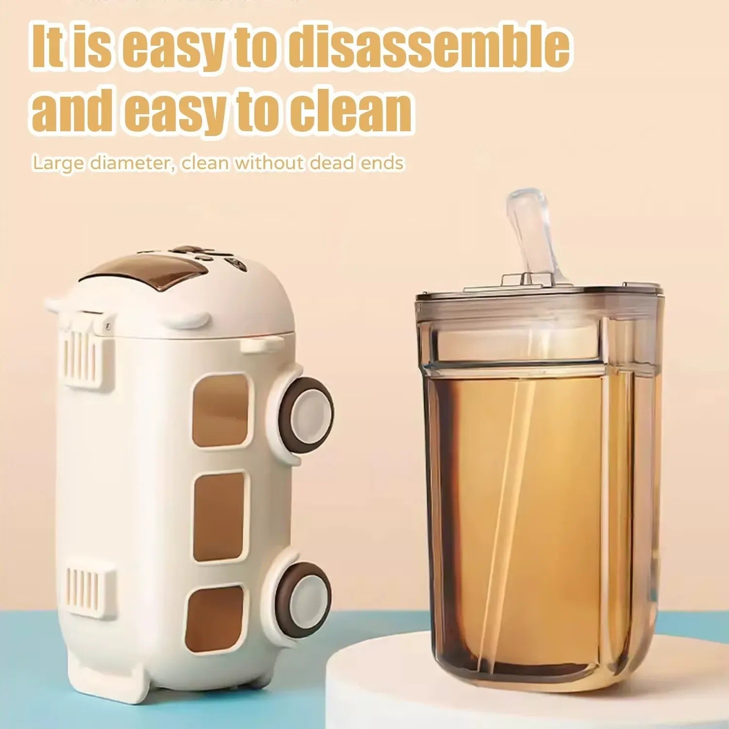 School Bus Design Kids Water Bottle With Strap�600ml ABS Plastic Leak-Proof Bottle Small Square Drinking Cup �Fun &amp; Durable Water Bottle for Children (Random Color)