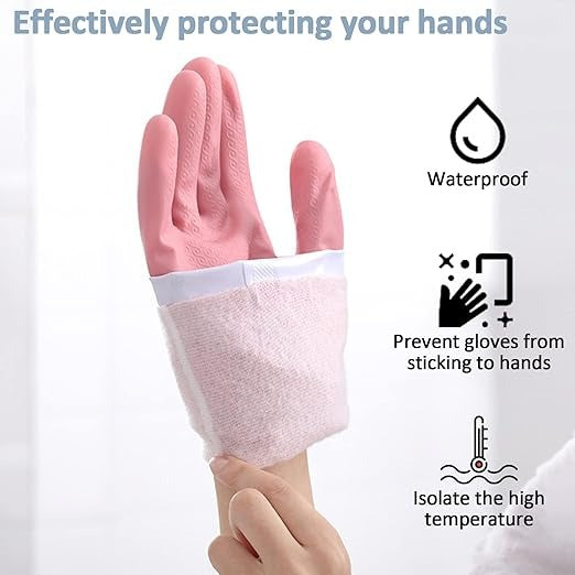 Long Reusable Dishwashing Gloves with Warm Fleece Lining �Extra Long Waterproof Rubber Cleaning Gloves, Anti-Slip, Heat Resistant for Kitchen, Laundry, and Household Use (Random Color)