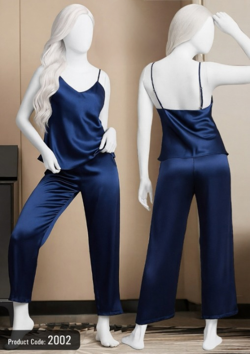 Satin Sleepwear Set �Spaghetti Top & Loose Trouser �Free Size (Maroon)