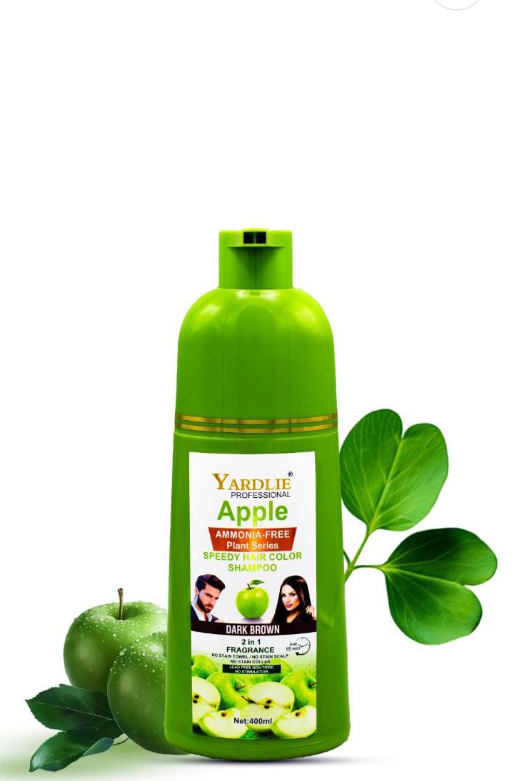 Apple Hair Color Shampoo Natural Black And Brown 2-in-1 Color Cleanse and Nourish Formula by Yardlie Available in 200ml and 400ml Packs �Easy to Use Hair Coloring and Cleansing Shampoo for Shiny and Healthy Hair