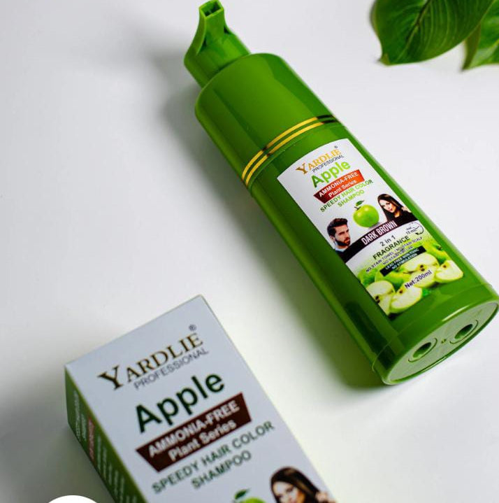 Apple Hair Color Shampoo Natural Black And Brown 2-in-1 Color Cleanse and Nourish Formula by Yardlie Available in 200ml and 400ml Packs �Easy to Use Hair Coloring and Cleansing Shampoo for Shiny and Healthy Hair