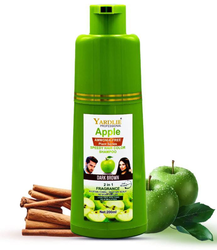Apple Hair Color Shampoo Natural Black And Brown 2-in-1 Color Cleanse and Nourish Formula by Yardlie Available in 200ml and 400ml Packs �Easy to Use Hair Coloring and Cleansing Shampoo for Shiny and Healthy Hair