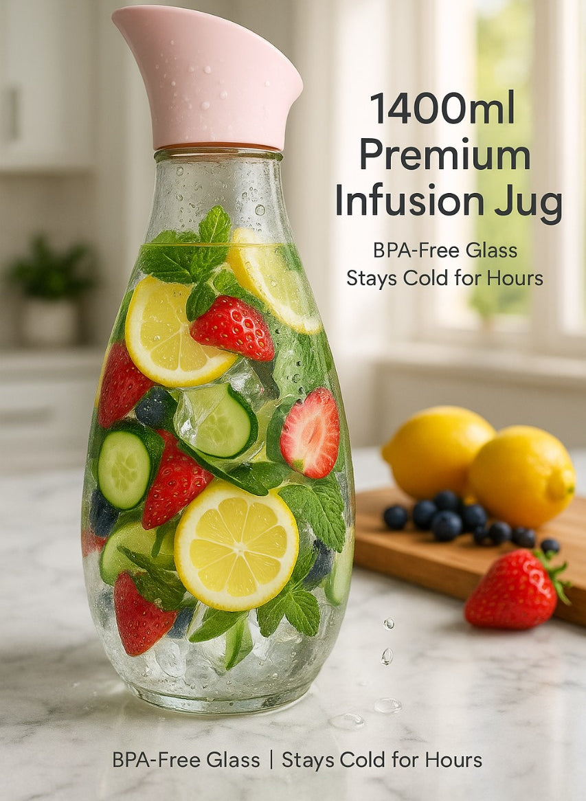 1400ml Hard Glass Water Jug with Lid �Heat-Resistant Pitcher for Water, Juice, Iced Tea, Milk &amp; Beverages
